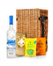Grey Goose Vodka 70cl with Belgian Chocolates, Drinks Biscuits & Olly's Olives Wicker Gift Box